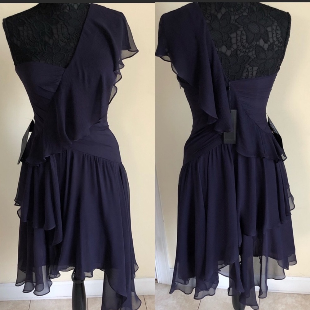 NWT BCBG Purple One Shoulder Dress w/ Ruffles